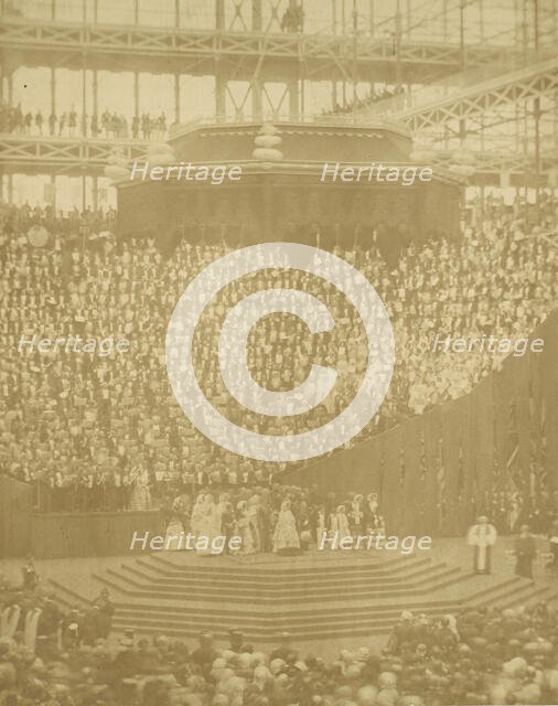Queen Victoria Presiding at the Reopening of the Reconstructed Crystal Palace at Sydenham, 1854. Creator: Attributed to T. R. Williams (.
