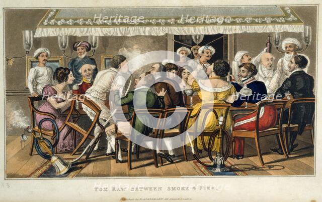 Tom Raw between smoke and fire, 1828. Creator: Sir Charles D'Oyly.