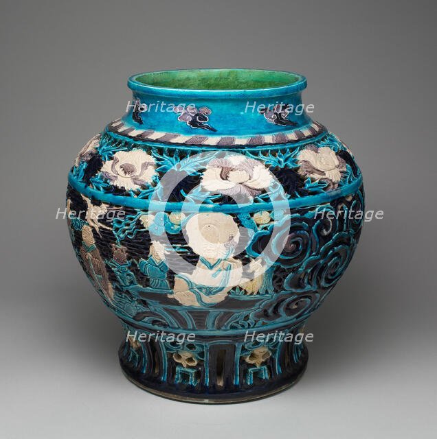 Jar with Eight Immortals and Peonies, Ming dynasty (1368-1644), 16th century. Creator: Unknown.