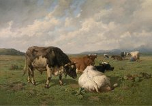 Cattle in the Meadow, 1878. Creator: Louis Robbe.