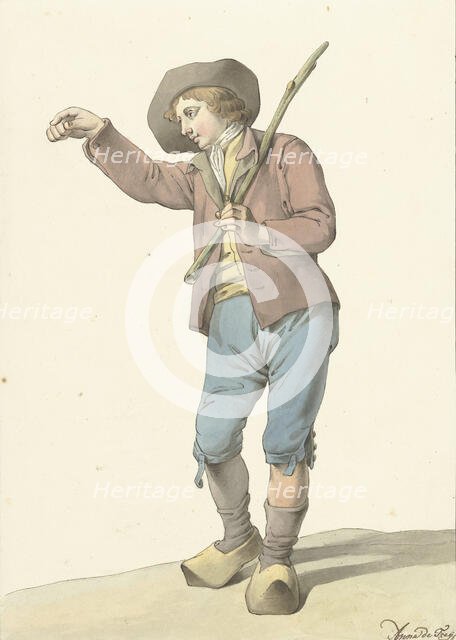 Farm boy pointing with right hand, 1778-1808. Creator: Aletta de Frey.