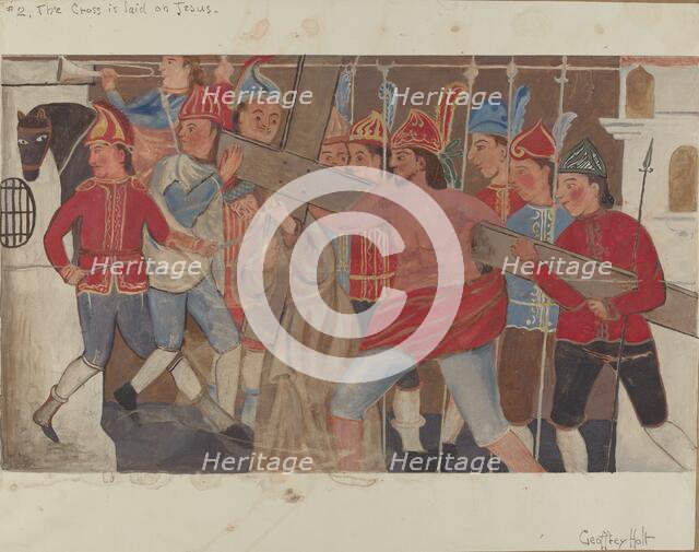 Station of the Cross No. 2: "The Cross is Laid on Jesus, c. 1936. Creator: Geoffrey Holt.