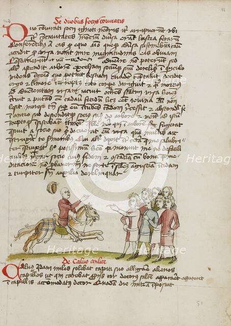 A Horseman Leaving his House before a Crowd of People; Fables, third quarter of 15th century. Creator: Unknown.