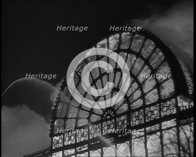 Water Being Sprayed on the Crystal Palace Fire, 1936. Creator: British Pathe Ltd.
