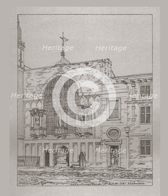 Exterior view of the Guildhall Chapel, 1815, (1886). Artist: Unknown.