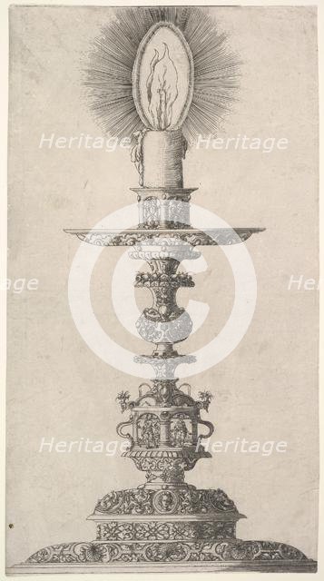 Candlestick with Lighted Candle from: Insigne Ac Plane Novum Opus Cratero graphicum; Ein n..., 1551. Creator: Mathias Zundt.