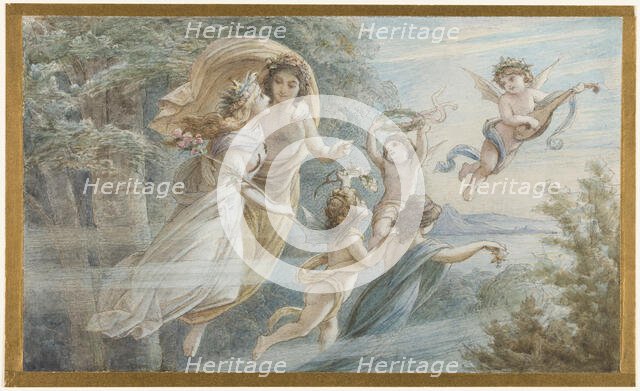 The floating royal couple Oberon and Titania, accompanied by other elves, c1883. Creator: Leopold Bode.