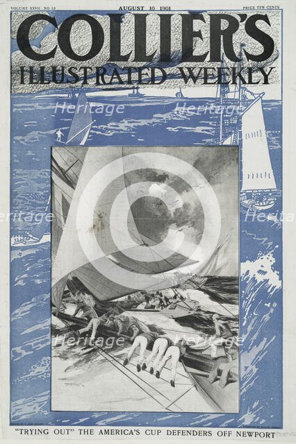 Collier's Illustrated Weekly, "Trying Out" The America's Cup Defenders Off Newport..., c1901. Creator: Edward Penfield.