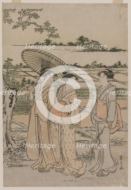 Three Women Strolling in the Countryside, mid 1780s. Creator: Ch?bunsai Eishi (Japanese, 1756-1829).