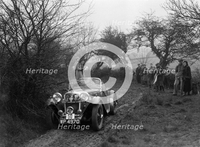 Singer Le Mans of AH Langley at the Sunbac Colmore Trial, near Winchcombe, Gloucestershire, 1934. Artist: Bill Brunell.