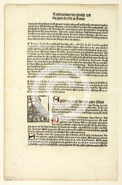 Pope Miltiades (recto) and Saint Gereon's Basilica (verso) from Koelner Chronik..., 1929. Creators: Unknown, Johann Koelhoff the Younger, Wilhelm Ludwig Schreiber.