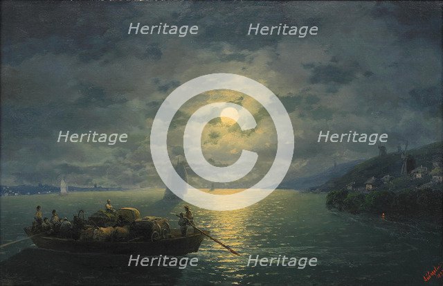 Crossing the Dnepr River at Moonlit Night, 1897. Artist: Aivazovsky, Ivan Konstantinovich (1817-1900)