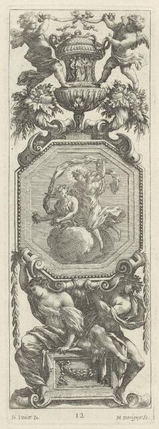 Ornamental Panel Surmounted by Two Putti and a Vase, 1647. Creator: Michel Dorigny.