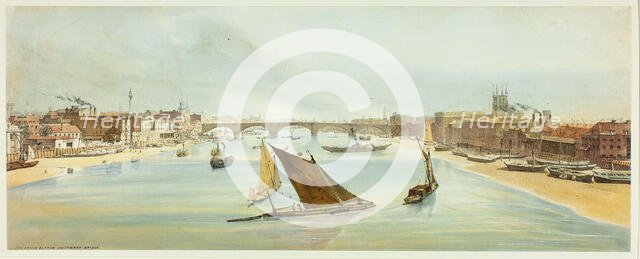 London Bridge, from Southwark Bridge, plate four from Original Views of London as It Is, 1842. Creator: Thomas Shotter Boys.