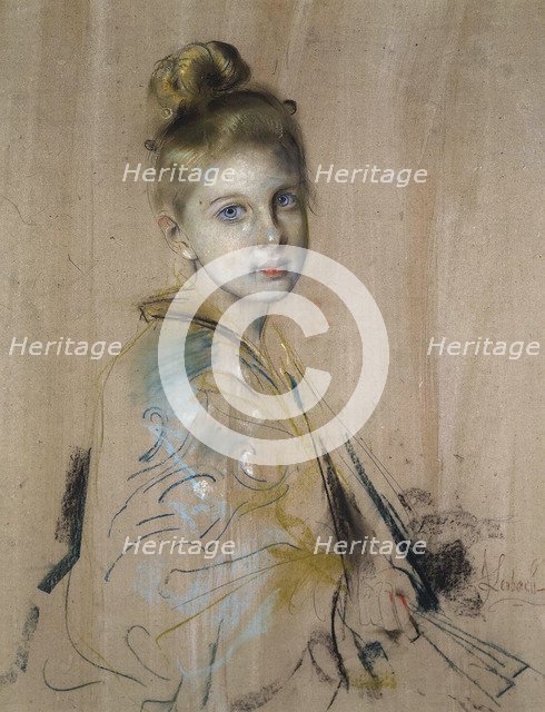 Girl with a Fan, 1880s.  Creator: Lenbach, Franz, von (1836-1904).