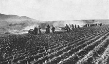 Russian field artillery in the millet field, Russo-Japanese War, 1904-5. Artist: Unknown