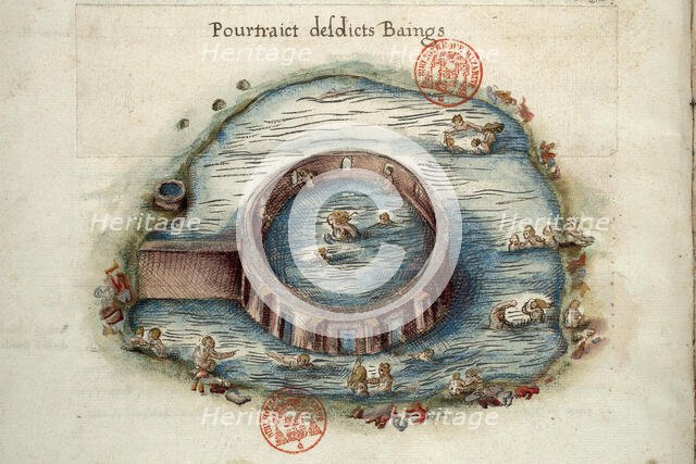 Bains de Bourbon-Lancy. Miniature from Générale description du pais et duché de Bourb..., 1561-1574. Creator: Anonymous master.