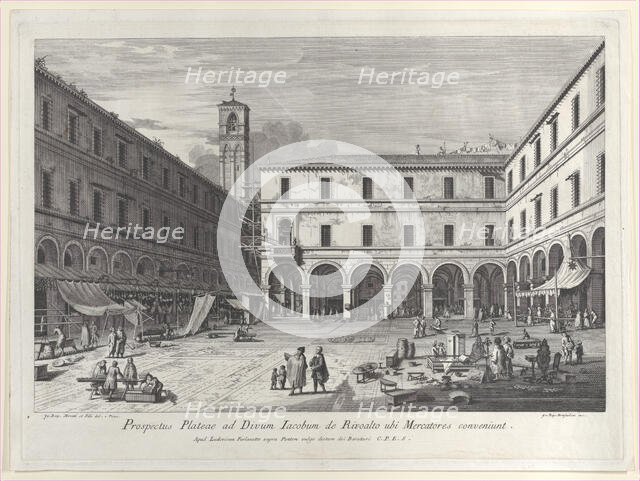 View of the market square near the church of San Giacomo, 1763., 1763. Creator: Giovanni Battista Brostoloni.