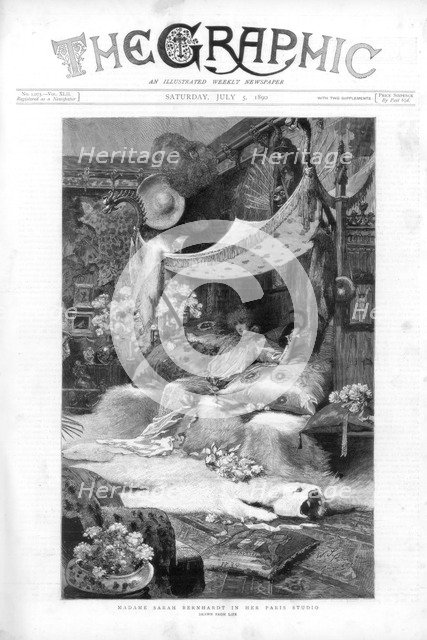 French actress Sarah Bernhardt in her Paris studio, France, 1890. Artist: Unknown