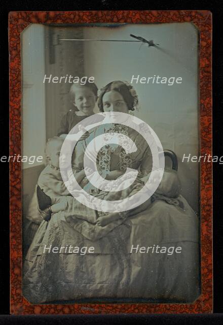 My Helene, On her Lap Little Mathilda Asleep, and Close By, Our Two Other Children, Robert..., 1851. Creator: Hermann Carl Eduard Biewend.