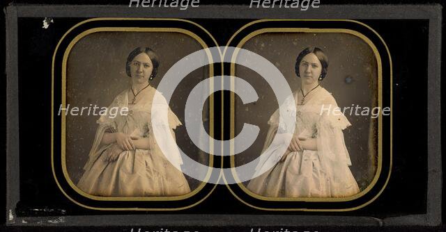 Portrait of a woman in a white dress, about 1855. Creator: Mayer & Pierson.