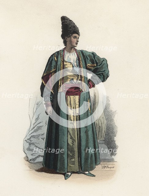 Khatchadour D'Hohannés, officer of the Royal Prince of Persia, color engraving 1870.