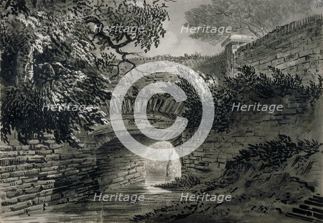 View of a section of the Serpentine's drainage system in Hyde Park, London, c1817. Artist: John Claude Nattes