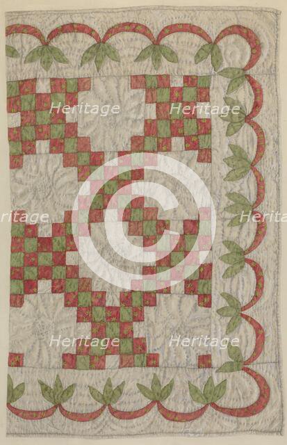 Quilt for Doll's Bed, c. 1940. Creator: Stella Mosher.