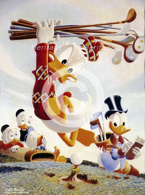 Donald Duck wielding golf clubs, American, c1950s. Artist: Unknown