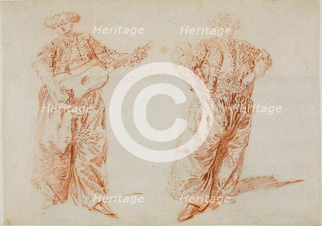 Two Studies of a Guitar Player in Turkish Costume, c. 1728. Creator: Nicolas Lancret.