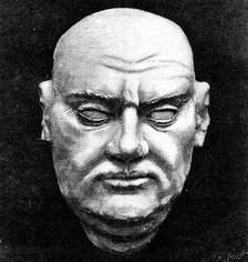 The Luther Celebration: cast of Luther's face, taken after his death..St. Mary's Church, Halle, 1883 Creator: R. Taylor.