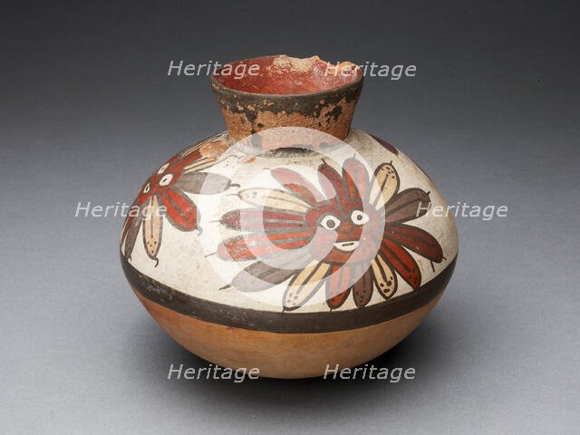 Jar Depicting Abstract Face Surrounded by Feather Motifs, 180 B.C./A.D. 500. Creator: Unknown.