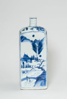 Square Bottle with Landscapes, Ming dynasty (1368-1644), late Wanli period (1578-1620). Creator: Unknown.