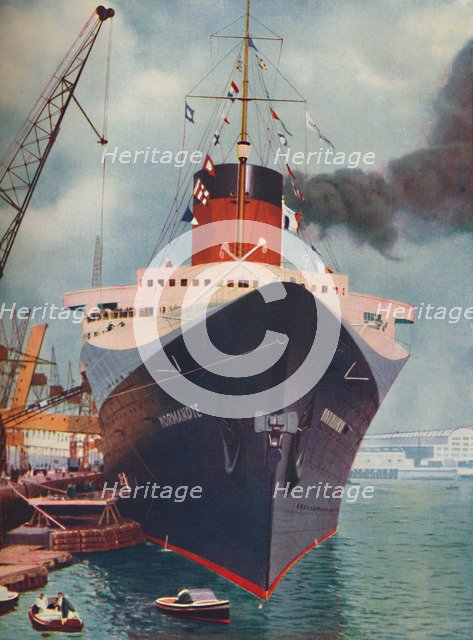 'One of the World's Great Ships. The French liner Normandie', 1937. Artist: Unknown.