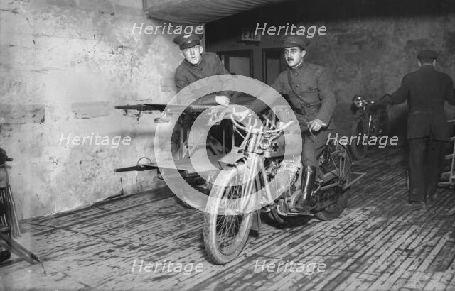 Motor Cycle Ambulance, Hero Land, 1917. Creator: Bain News Service.