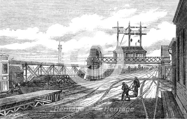 The Charing-Cross Railway: the signal station on the north end of the bridge, 1864. Creator: Unknown.