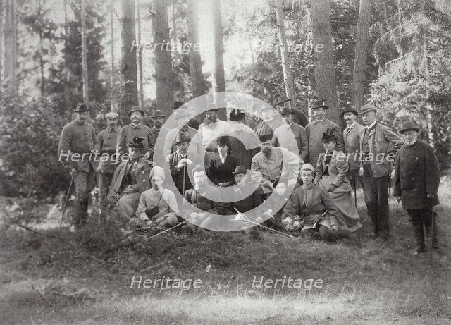 Tsar Alexander III with family and friends on a hunt in the Bialowieza Forest, Russia, 1894. Artist: Unknown