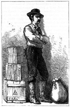 A Wells Fargo messenger from their Express Delivery service via the Isthmus of Panama, 1875. Artist: Unknown