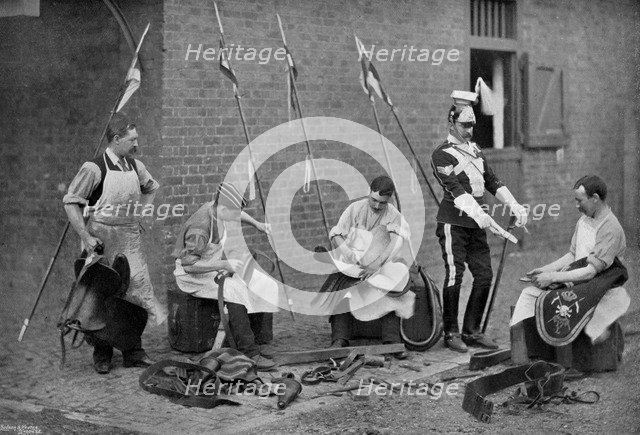 Saddlers of the 17th Lancers at work, 1896. Artist: Gregory & Co