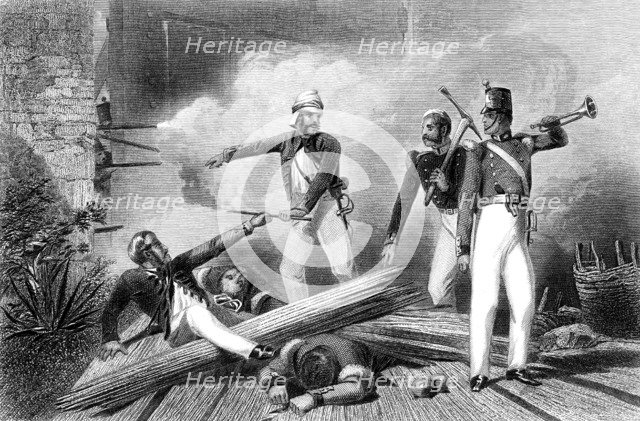 Blowing up of the Cashmere Gate, Delhi, Indian Mutiny, 1857. Artist: Unknown