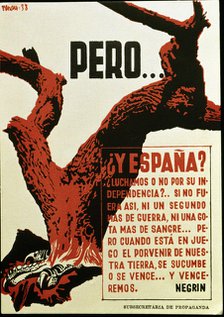 Spanish Civil War (1936 - 1939), 'But. what about Spain.?', Poster published by the Secretariat o…