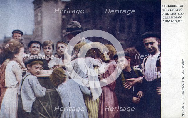 Children of the ghetto and an ice cream seller, Chicago, Illinois, 1910. Artist: Unknown