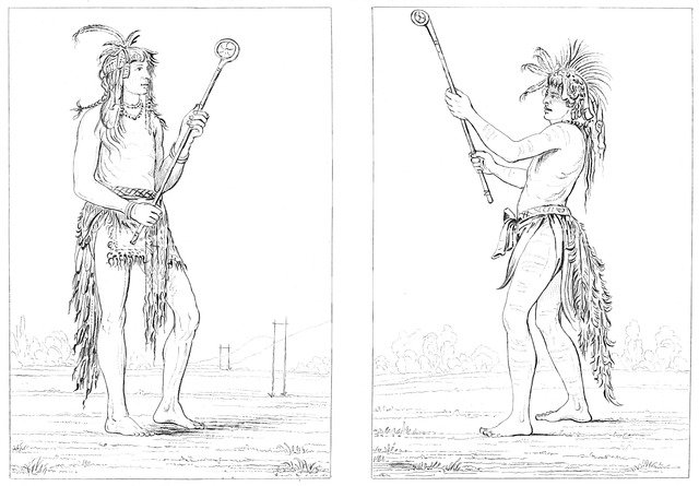 Sioux ball players, 1841.Artist: Myers and Co
