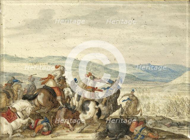 Cavalry Skirmish Mountainous Landscape, 1636-1640. Creator: Bartholomaus Dietterlin.