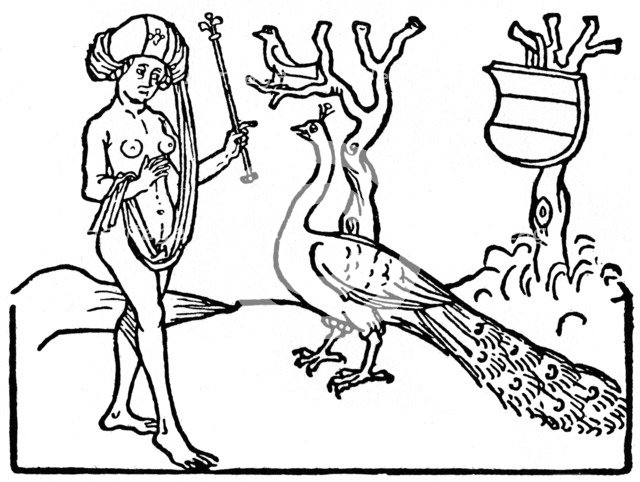 Woman and peacock, 1475 (1964).  Artist: Anon