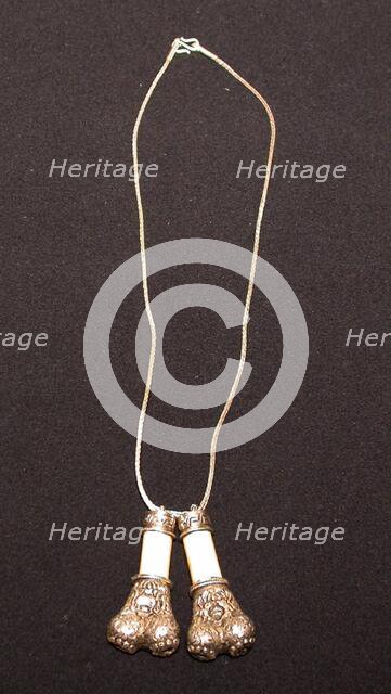 Two Miniature Bone Trumpets on a Chain, 18th century. Creator: Unknown.