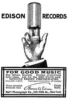 Advertisement for Edison phonograph cylinder recordings, 1900. Artist: Unknown