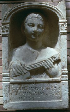 Roman relief of a girl with a lute, 1st century. Artist: Unknown