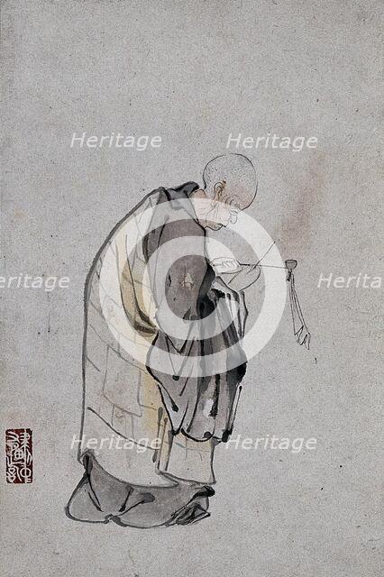 A Chinese man lighting a pipe, (between 1800 and 1899?). Creator: Unknown.