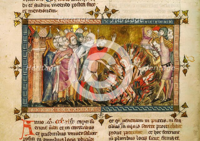 Burning of the Jews in 1349. Miniature from: Tractatus quartus by Gilles de Muisit, ca 1353. Creator: Pierart dou Tielt (active ca 1325-1355).